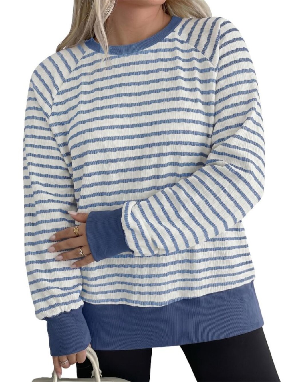 Women Plus Size Sweatshirt Striped Colorblock Pullover Tops